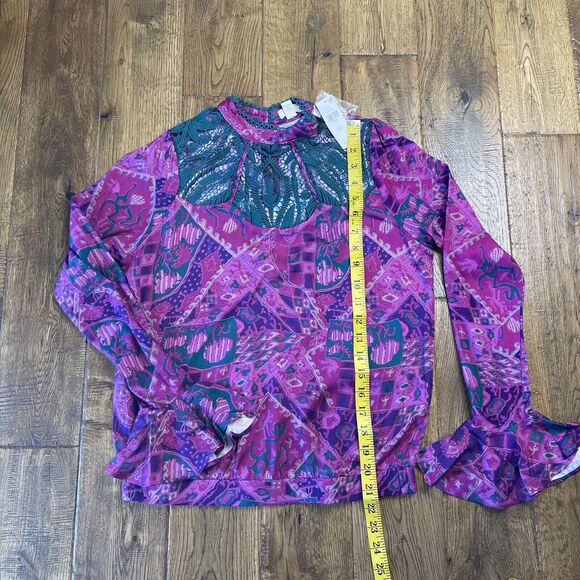 Anthropologie TINY Brenan Flutter Sleeve Top Purple Turquoise Womens XXS NWT - Picture 5 of 8